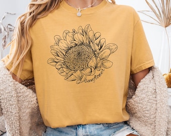 Sunflower Comfort Colors T-Shirt: Women's Floral Fall Tee