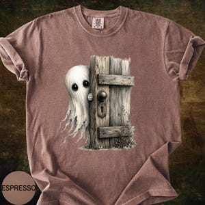 Haunted House Ghost Comfort Colors T-Shirt, Vintage Spooky Fall Graphic Tee, Earth Tone Halloween Shirt for Women & Men, Cute Ghost T-Shirt image 5