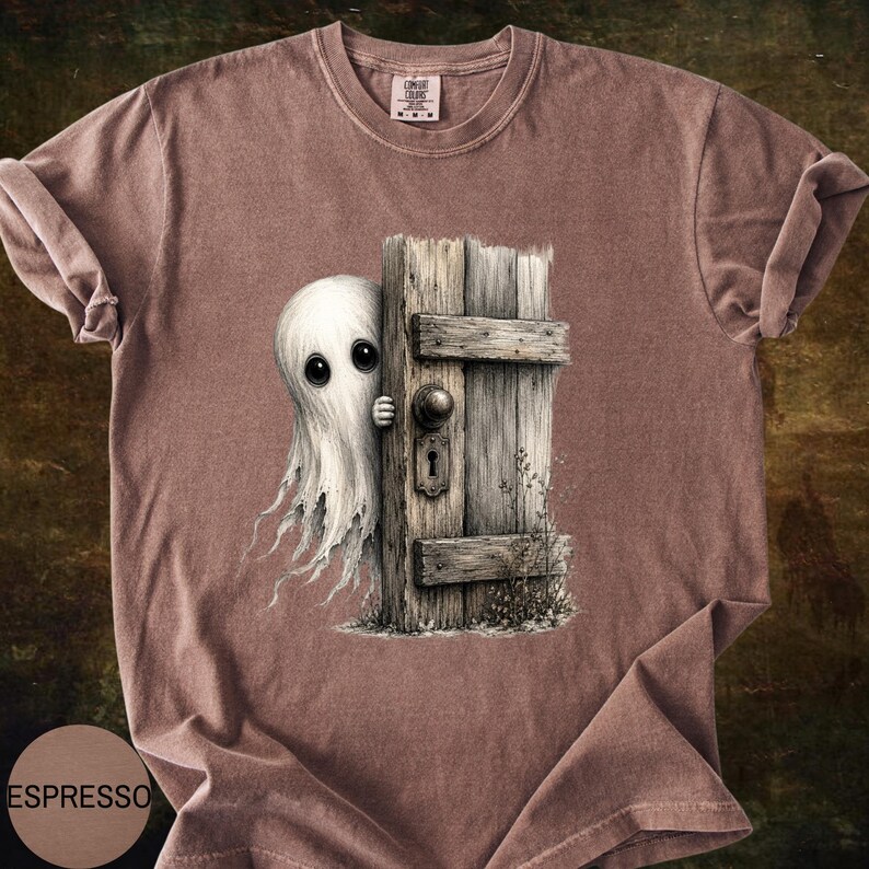 Haunted House Ghost Comfort Colors T-Shirt, Vintage Spooky Fall Graphic Tee, Earth Tone Halloween Shirt for Women & Men, Cute Ghost T-Shirt image 5