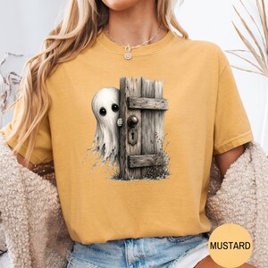 Haunted House Ghost Comfort Colors T-Shirt, Vintage Spooky Fall Graphic Tee, Earth Tone Halloween Shirt for Women & Men, Cute Ghost T-Shirt image 3