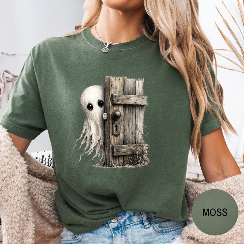 Haunted House Ghost Comfort Colors T-Shirt, Vintage Spooky Fall Graphic Tee, Earth Tone Halloween Shirt for Women & Men, Cute Ghost T-Shirt image 6