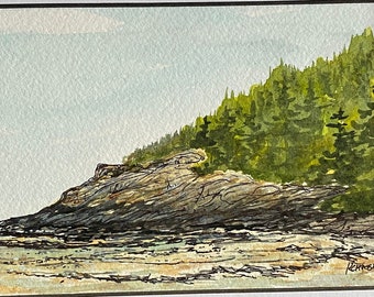 Sand Beach, Acadia Maine Original Watercolor Painting, Gift, Rocky Coast Seascape, wedding gift, Family vacation, local Art, Artist