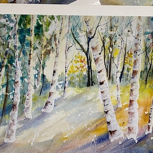 White Birch Tree-wenskaart of afdruk, door Kellie Chasse, Maine, bedankbriefje, verjaardag, bruiloft, douche, afstuderen, feest