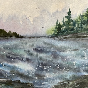 Ships Harbor 2, Acadia Maine Original Watercolor Painting, Gift, Rocky Coast Seascape, wedding gift, Family vacation, local Art, Artist