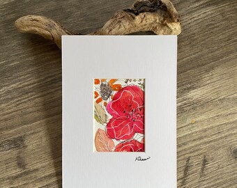 Red/Orange Flower Floral Design Watercolor Original by Kellie Chasse 5x7" Mini Art Small Gift for Friends, Birthday, Teachers, Shower