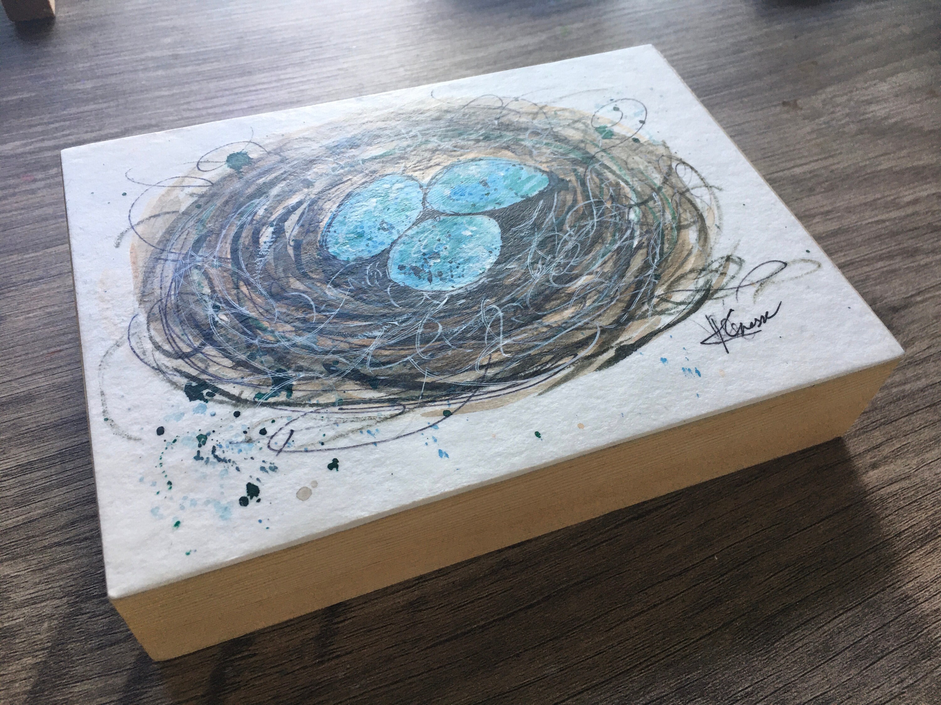 Original Birds Nest Watercolor Painting Mounted On Cradleboard | Etsy