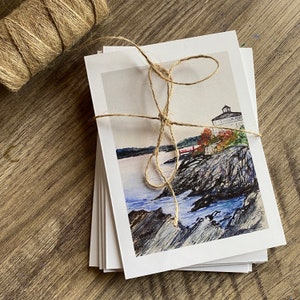Leuchtturm Grußkarte |Sebasco Hafen Resort Maine, signiert, Kellie Chasse Kunst Geschenk, Hochzeit, Urlaub, Familie, Verheiratet, Danke