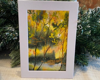 Acadia Maine Yellow Trees, Watercolor Small Original Painting, colorful,  Art Watercolor, Kellie Chasse, Wedding, Shower, Gifts for Her