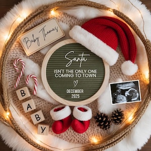 Christmas Digital Pregnancy Announcement, Christmas Baby Announcement Digital, Editable Template, Instant Download, Santa Hat December Baby