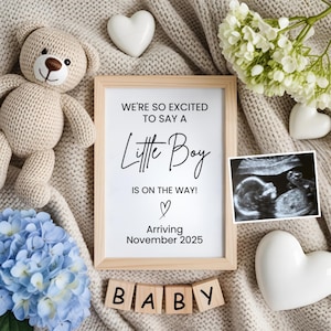 Editable Boy Pregnancy Announcement Digital Baby Announcement Boy Gender Reveal Boho Minimalist Template Its a Boy Little Brother Reveal