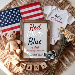 Fourth of July Pregnancy Announcement Digital,Editable Template,4th Baby Announcement,Social Media,Summer Baby Due,Instant Download,Canva