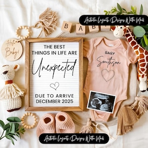 Digital Pregnancy Announcement,Gender Neutral Baby Reveal,Baby Announcement, Editable Pregnancy Template,Unexpected logo Analyze listing