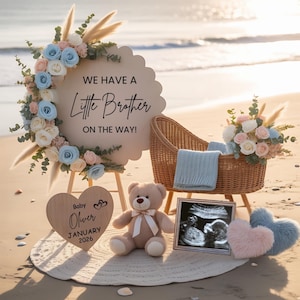 Little Brother Pregnancy Announcement: Beach Baby Boy Social Media Reveal (Digital Template)