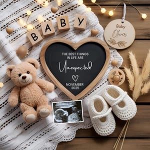 Neutral Pregnancy Announcement Template,Editable Boho Baby Reveal for Social Media,Digital Download with Teddy Bear & Heart,Canva Gender