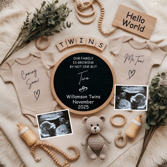 Twins Pregnancy Announcement Digital, Boho Twin Baby Announcement Template, Twins Reveal for Social Media, Ultrasound, Digital Download