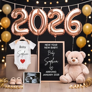 Digital New Years Pregnancy Announcement, Magical 2026 Baby Announcement, January Social Media Reveal, Instagram Wreath with Ultrasound