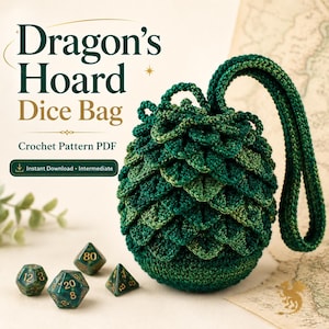 ドラゴンスケールダイスバッグのかぎ針編みパターン、クロコダイルステッチRPGポーチPDF