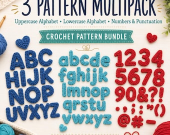Crochet Alphabet Pattern Bundle, Uppercase Lowercase Letters & Numbers, Punctuation Motif PDF, Applique Crochet Pattern