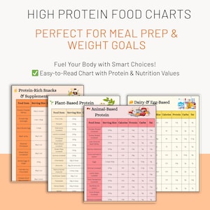 High Protein-Food Chart Printable-Categorized Protein Sources- Meal Planner PDF- Nutrition Guide- Instant Download-Low Carb Food