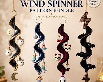 Crochet Wind Spinner Pattern PDF, 4 Amigurumi Hanging Decor Designs, Unicorn Mermaid Halloween Mobile Instant Download