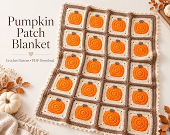 Pumpkin Patch Crochet Blanket Pattern PDF, 20 Motif Squares, Easy Fall Afghan, Autumn Throw
