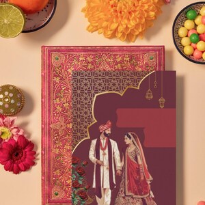 Convite digital elegante para casamento indiano | Convite eletrônico Hindu Shaadi | Cartão online editável | Modelo de casamento tradicional Desi |