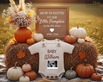 Pumpkin Baby Announcement, Fall Pregnancy Announcement, Autumn Baby Reveal Ideas, Neutral Baby Announcement, Editable Pregnancy Reveal 2026