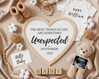 Annuncio di gravidanza inaspettato digitale, orsacchiotto, le cose più inaspettate: annuncio di gravidanza, modello per annuncio di gravidanza sui social media, modifiche a Canva