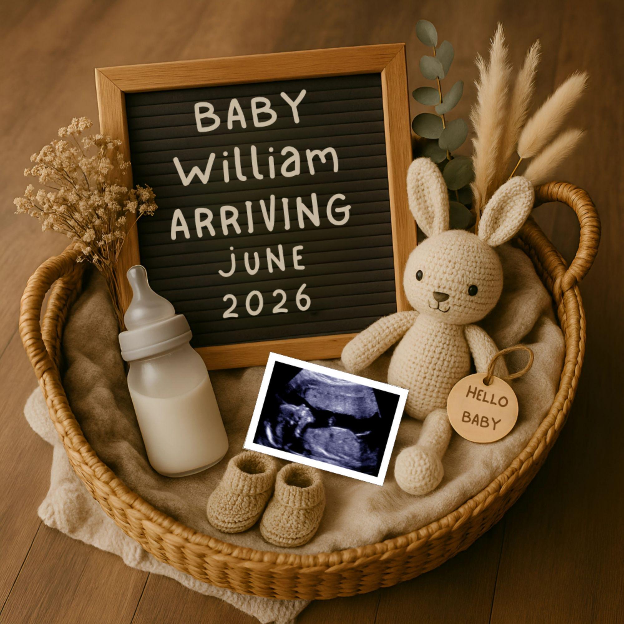 Digitale Schwangerschaftsankündigung für Social Media, bearbeitbare Baby Reveal-Vorlage, geschlechtsneutrale Ankündigung, Social Media-Ankündigung