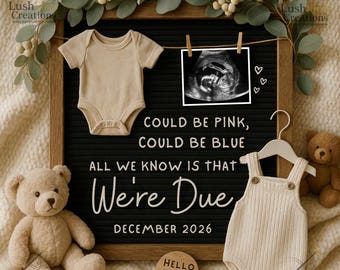 Plantilla para anuncio de embarazo, anuncio editable para revelar el sexo del bebé, anuncio de bebé de género neutro, anuncio de embarazo estilo boho para redes sociales