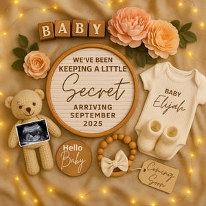 Editable Digital Pregnancy Announcement: Gender Neutral Social Media Reveal (Instant Download, 1000x1000 JPG File)