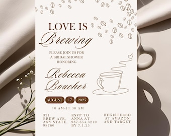 Love Is Brewing Bridal Shower Invitation | Coffee Theme (Digital Download)