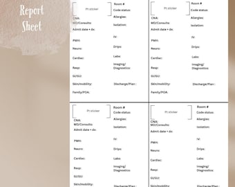 Nurse Brain Sheet | 4 Patient SBAR Report, Med Surg ICU Tele (PDF)