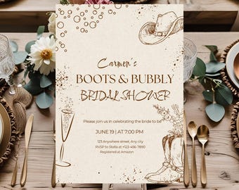 Boots and Bubbly Bridal Shower Invitation • Western Cowgirl (Digital Download)