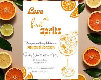 Aperol Spritz Bridal Shower Invitation, Orange Brunch Invite (Digital)