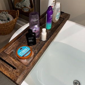 Bathtub Tray | Bath Caddy | Wood Tub Trays | Rustic Bathtub Shelf | Wooden Serving Tray with Handles for Bathroom