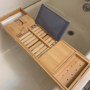 Expandable Bamboo Bathtub Caddy Tray: Spa Bath Tray with Book & Wine Holder
