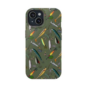 Custodia per telefono con esche da pesca, resistente custodia magnetica per dispositivi, regalo per pescatori, accessorio per avventure all'aria aperta