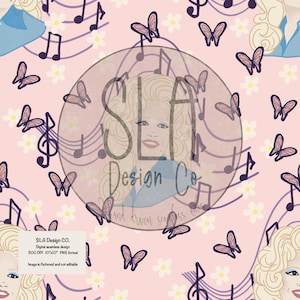 Dolly inspired, hand drawn high quality digital PNG file, country star sublimation file, Dolly digital paper, butterflies and daisies design