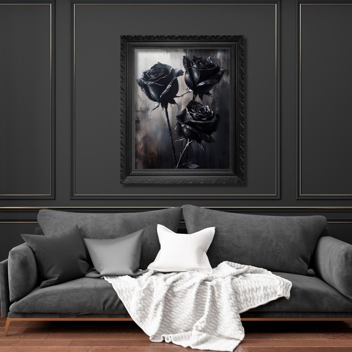 Black Roses Wall Art Painting, Gothic Flower Print, Vintage Dark Rose ...