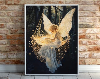 Stampa artistica da parete con fate fantastiche, decorazione stravagante per la cameretta, dipinto magico fairycore per la maternità, arredamento whimsigoth, regalo incantato per baby shower