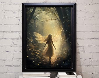 Lámina decorativa de hadas caprichosas para pared, póster de bosque de fantasía oscura, pintura mágica Fairycore, decoración Whimsigoth, cuento de hadas del bosque, arte encantado
