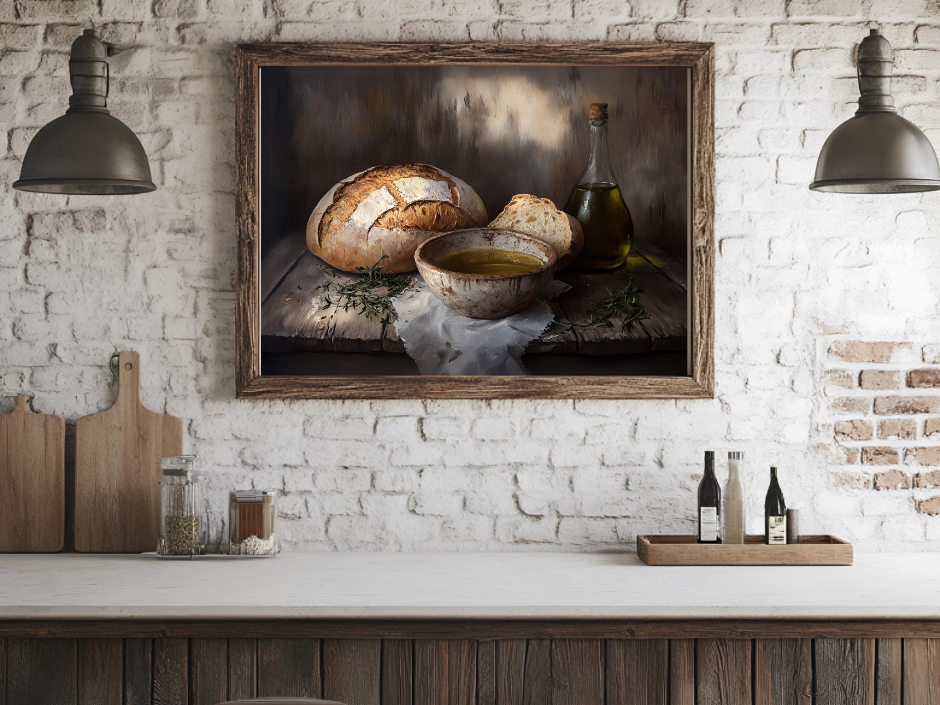 boho farmhouse kitchen decor paintings prints |... Vintage Kitchen Still Life Print, Dark Cottagecore Oil Painting, Rustic ...