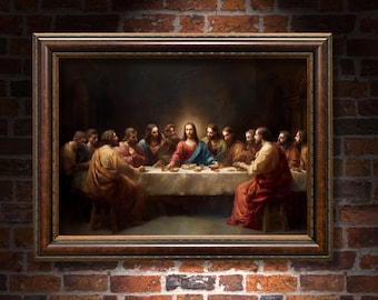 Last Supper Wall Art Print, Religious Artwork, Spiritual Jesus Christ Oil Painting, Vintage Christian Poster, Bible Wall Art, Christian Gift