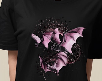 Pink Bats Shirt, Pastel Goth T-Shirt, Whimsigoth Tee, Feminine Gothic Tshirt, Pink Halloween Shirt, Unisex Heavy Cotton Tee Women Girls
