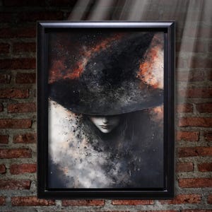 Witch Woman Wall Art Print, Dark  Gothic Witchy Painting, Vintage Witchcraft Poster, Artistic Moody Halloween Decor, Witchcraft Oil Painting