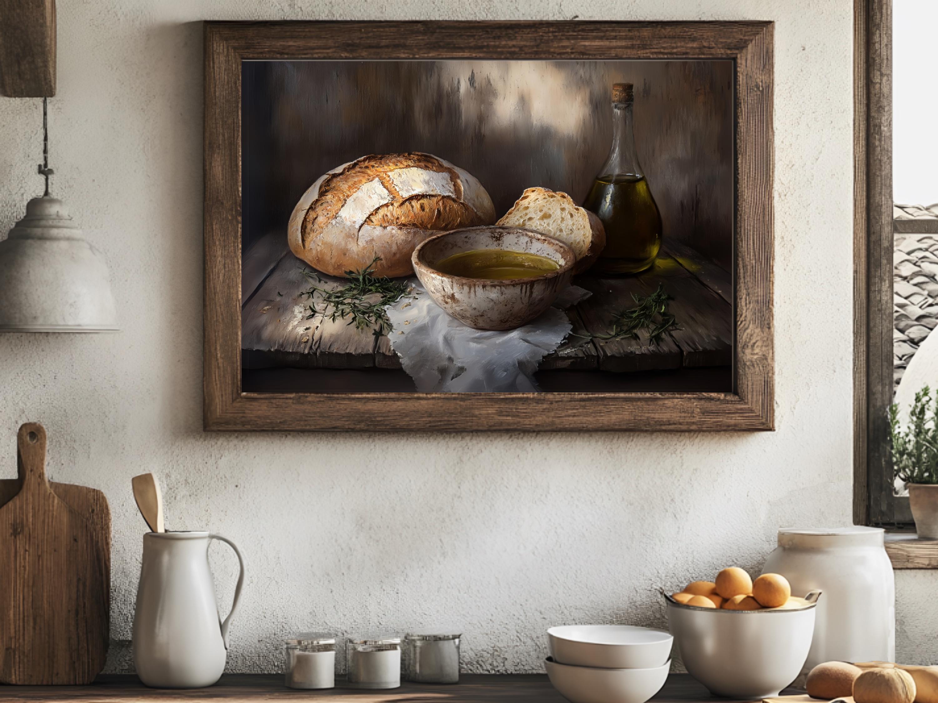 boho farmhouse kitchen decor paintings prints |... Vintage Kitchen Still Life Print, Dark Cottagecore Oil Painting, Rustic ...