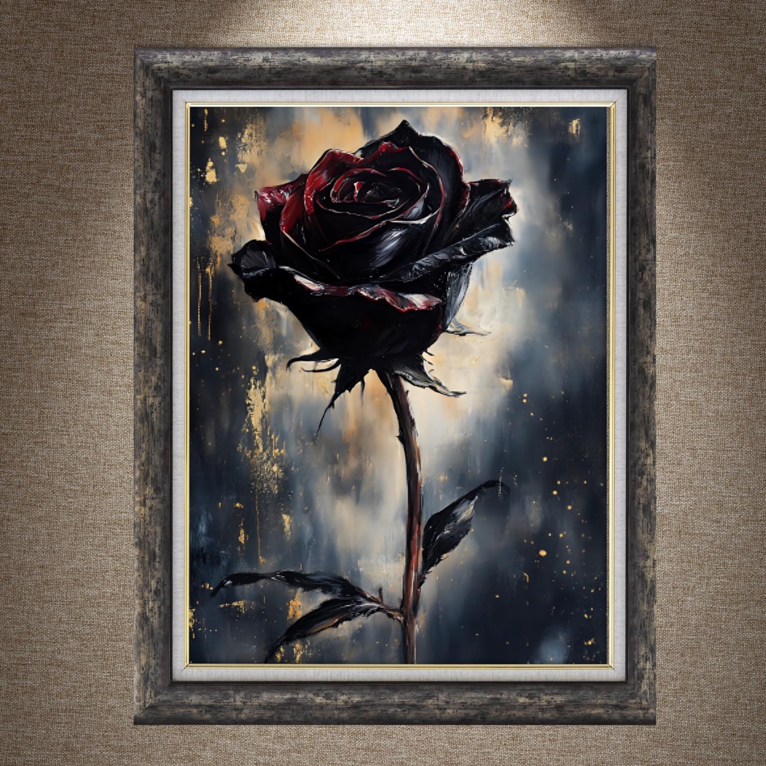 Black Rose Painting, Gothic Floral Wall Art Print, Vintage