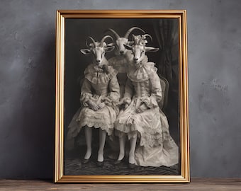 Vintage Occult Photo, Eerie Victorian Goat Cult Art, Creepy Gothic Photography, Surreal Witchcraft, Spooky Witch Poster, Dark Academia Decor