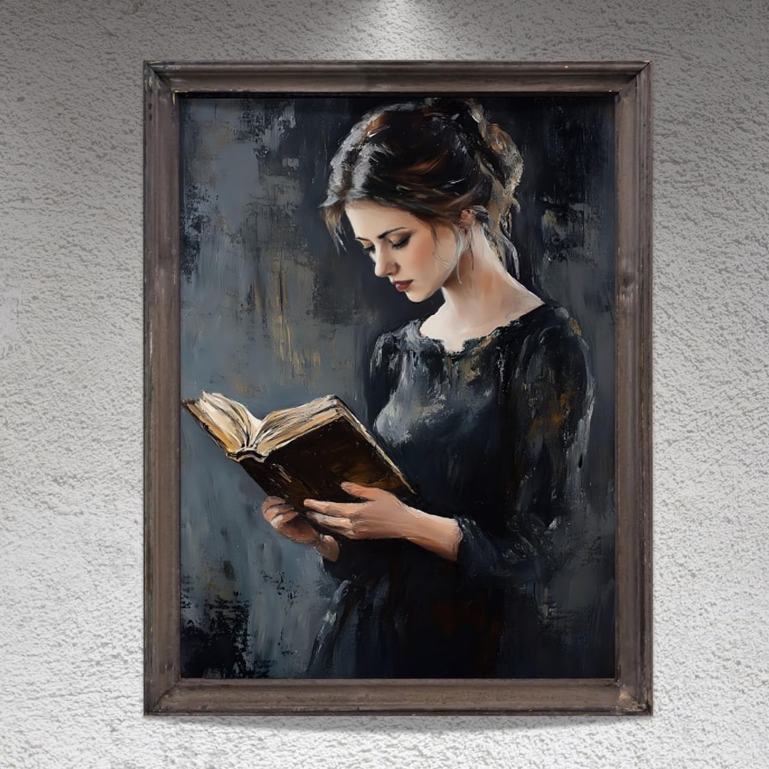 Vintage Woman Reading Wall Art Print, Bookish Moody Victorian Painting ...